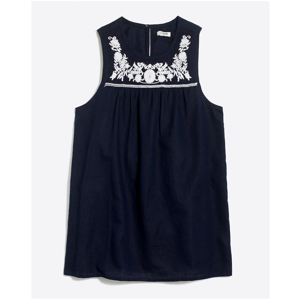 J. Crew Women's Embroidered Floral Cotton-Linen Mini Dress Black Size Medium